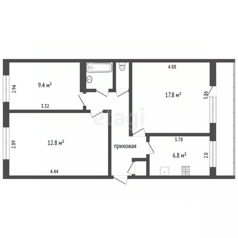 3-к кв. Татарстан, Тукаевский район, с. Бетьки ул. Гагарина, 18 (58.8 ... - Фото 0