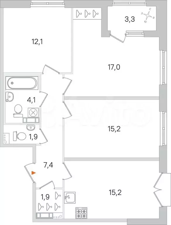 3-к. квартира, 76,5 м, 2/4 эт. - Фото 0