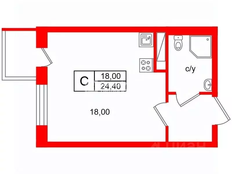 Студия Санкт-Петербург ул. Струве, 8к2 (24.4 м) - Фото 1