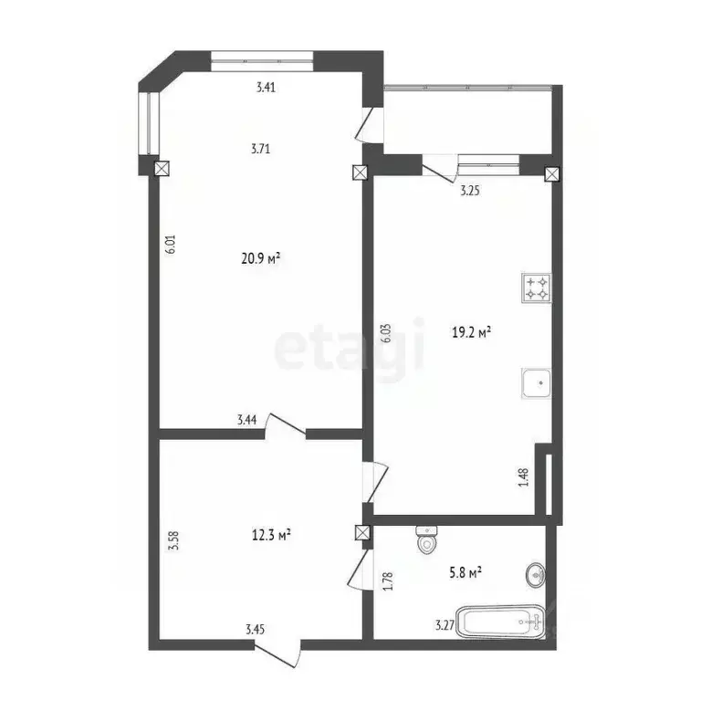 1-к кв. Тюменская область, Тюмень Харьковская ул., 59/4 (60.0 м) - Фото 2