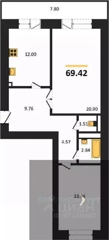 2-к кв. Воронежская область, Воронеж пер. Здоровья, 90Г/1к2 (69.42 м) - Фото 0
