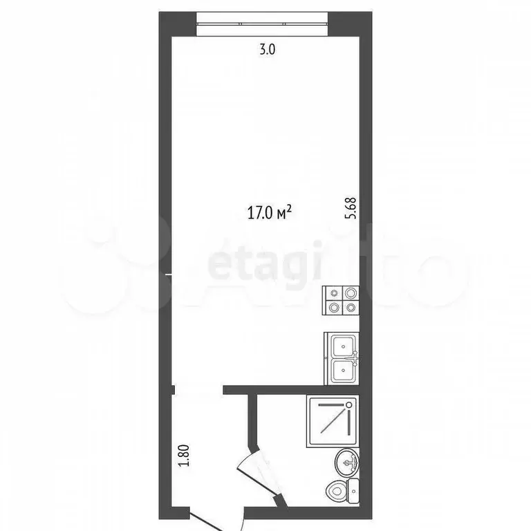 Квартира-студия, 22,1 м, 2/9 эт. - Фото 0