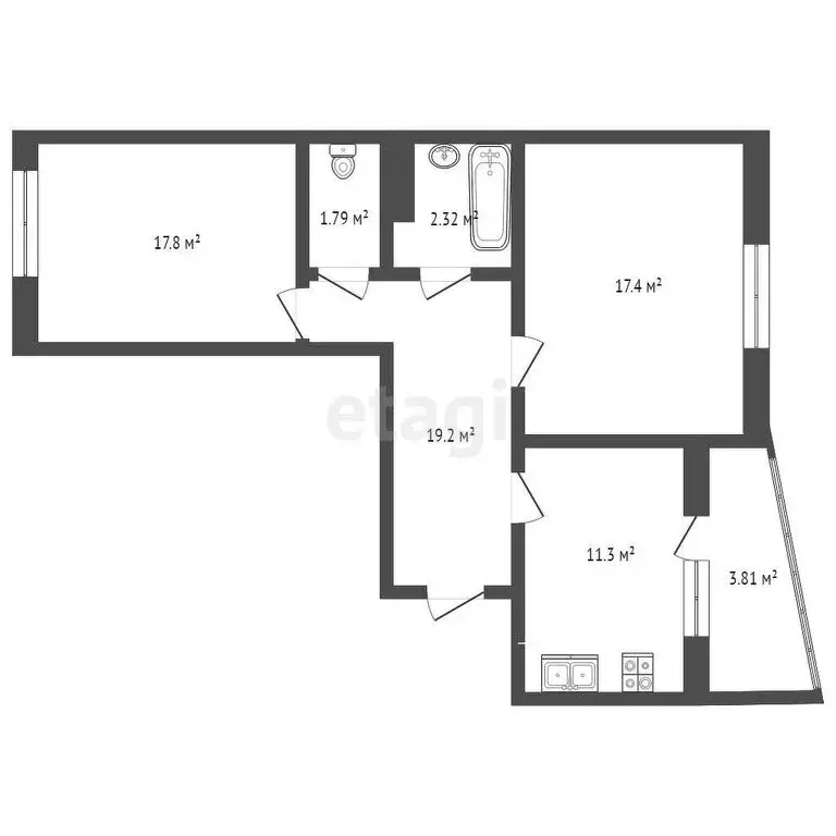 2-комнатная квартира: Зеленоградск, улица Тургенева, 16А (62 м) - Фото 0