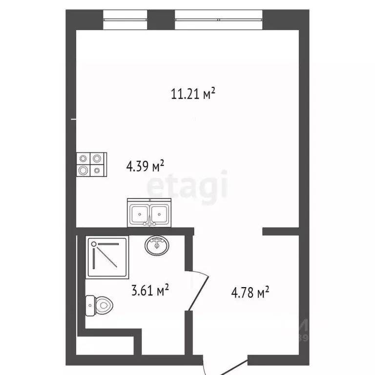 Студия Тюменская область, Тюмень ул. Юрия Рогачева, 9к1 (27.0 м) - Фото 1