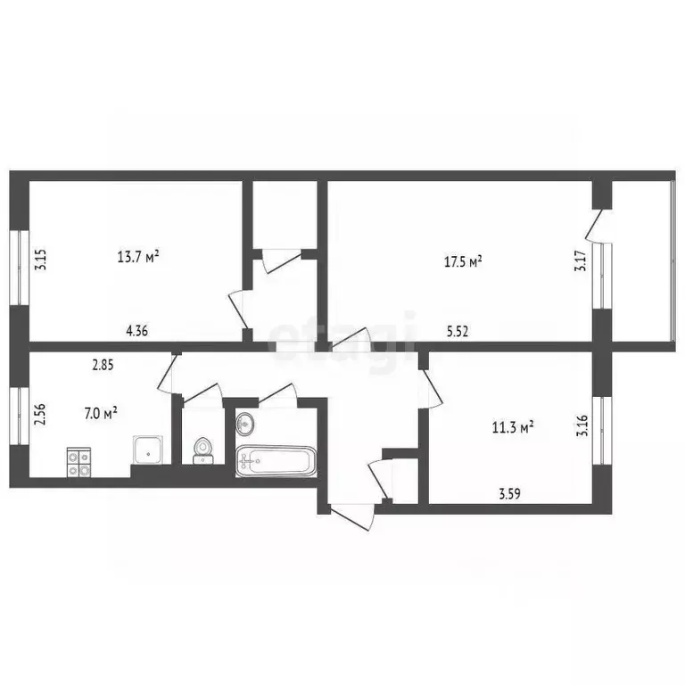 3-к кв. Ямало-Ненецкий АО, Муравленко ул. Ленина, 54 (65.0 м) - Фото 1