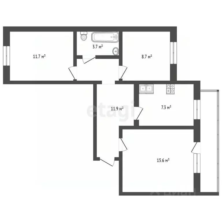3-к кв. Кемеровская область, Кемерово ул. 1-я Линия, 14 (59.0 м) - Фото 1
