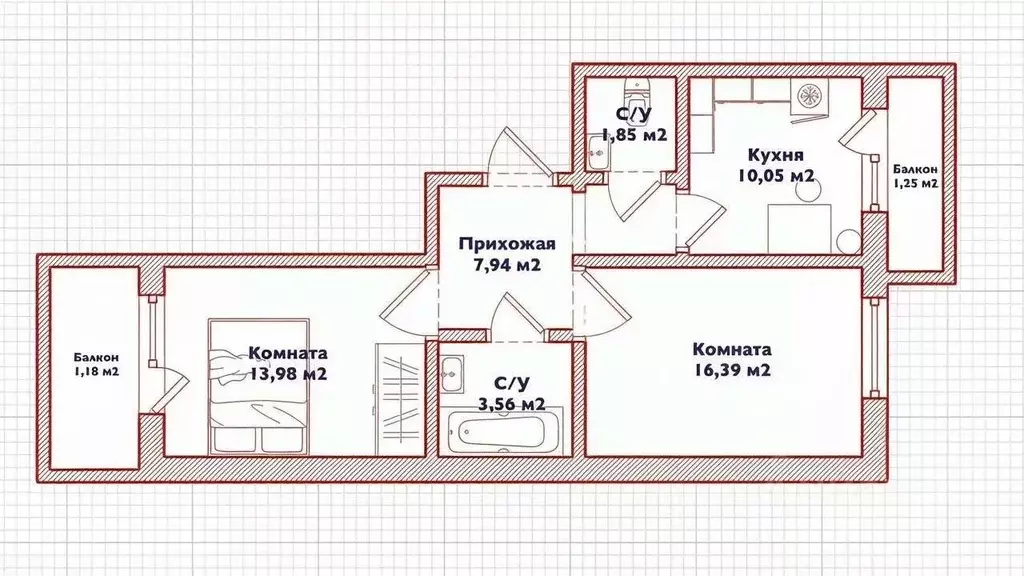 2-к кв. Санкт-Петербург Кондратьевский просп., 64к9 (53.6 м) - Фото 1