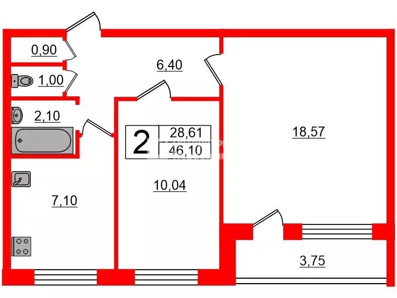 2-к кв. Санкт-Петербург просп. Энгельса, 151К1 (46.1 м) - Фото 1