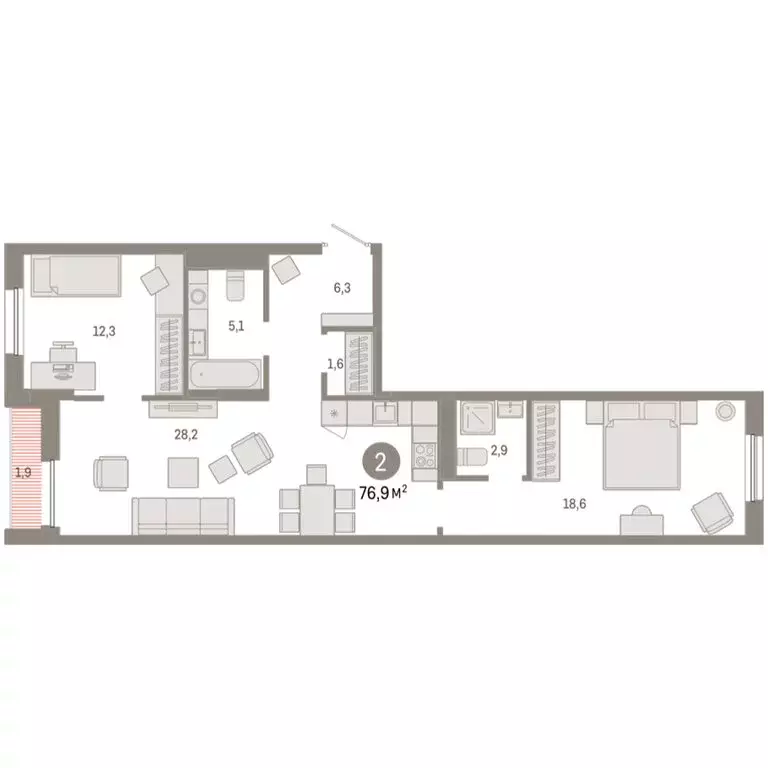 2-комнатная квартира: Тюмень, улица Республики, 205к1 (76.86 м) - Фото 2