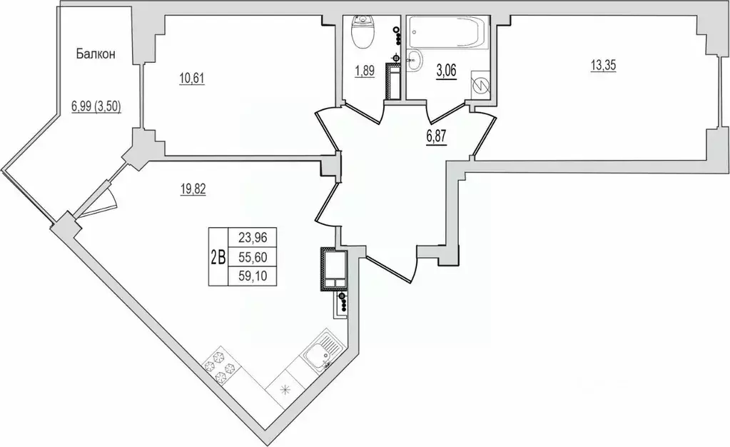 2-к кв. Псковская область, Псков Линейная ул., 87 (59.1 м) - Фото 1