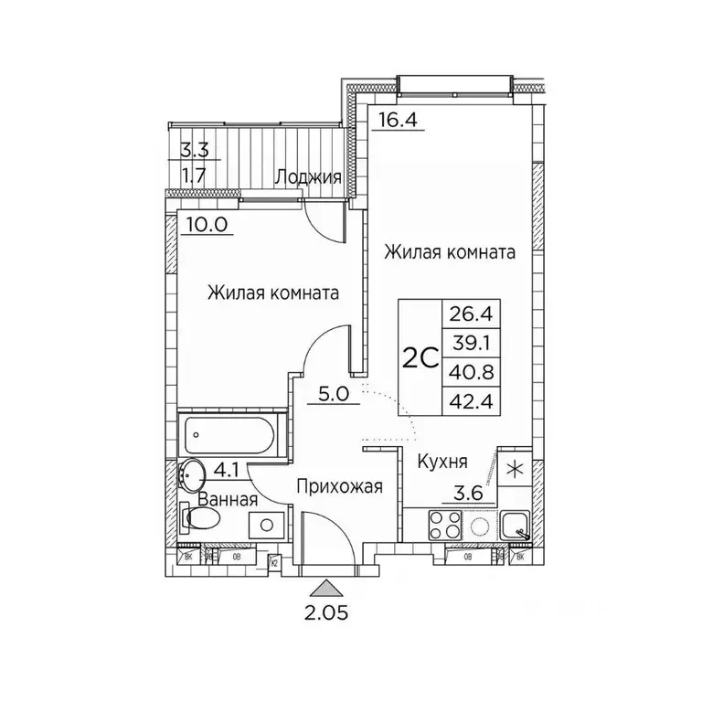 2-к кв. Приморский край, Владивосток ул. Расула Гамзатова, 7к3 (42.4 ... - Фото 1