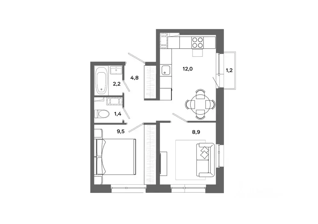 2-к кв. Ханты-Мансийский АО, Сургут 30А мкр,  (38.8 м) - Фото 0