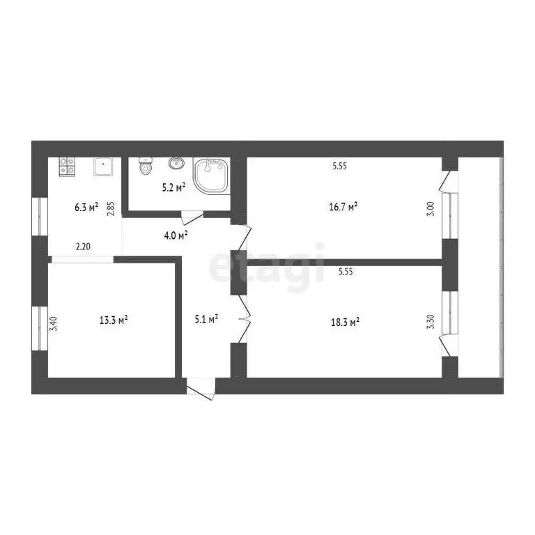 3-комнатная квартира: Севастополь, улица Правды, 23 (68 м) - Фото 0
