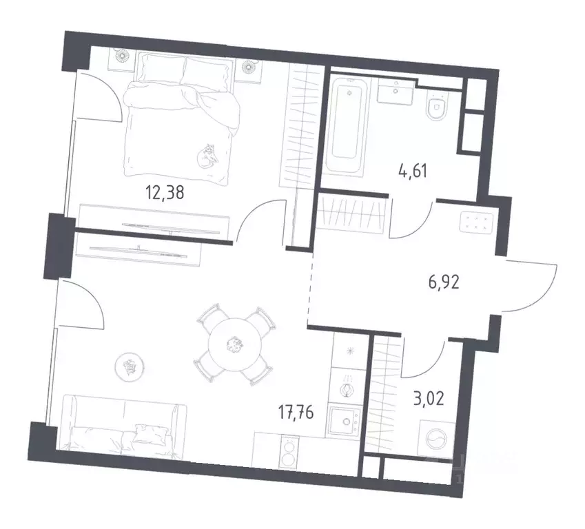 1-к кв. Москва Квартал на воде жилой комплекс, к5 (44.69 м) - Фото 1