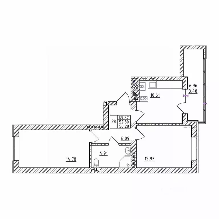 2-к кв. Калининградская область, Зеленоградск  (56.28 м) - Фото 1