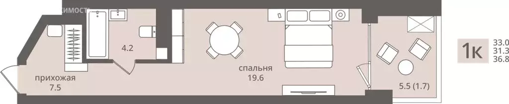 Квартира-студия: Калининградская область, Пионерский (33 м) - Фото 1