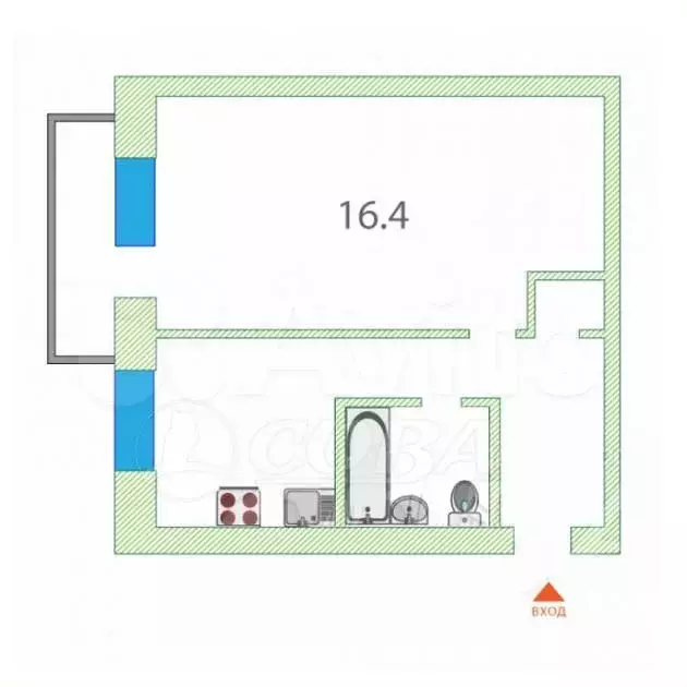 1-к. квартира, 32,7 м, 2/5 эт. - Фото 0