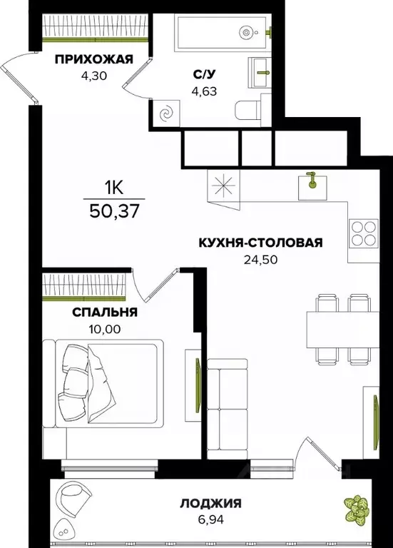 1-к кв. Тульская область, Тула  (50.37 м) - Фото 0