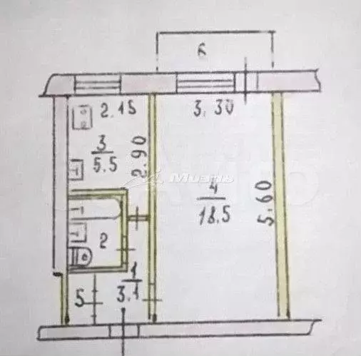 1-к. квартира, 30,9 м, 3/5 эт. - Фото 0