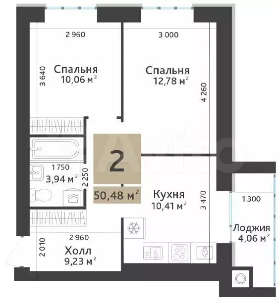 1-к. квартира, 50,5 м, 2/10 эт. - Фото 1