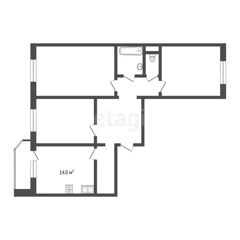 3-комнатная квартира: деревня Патрушева, улица Александра Пушкина, 1 ... - Фото 1