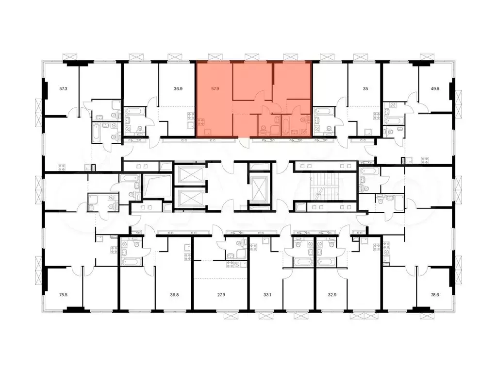 2-к. квартира, 57,9м, 24/24эт. - Фото 1