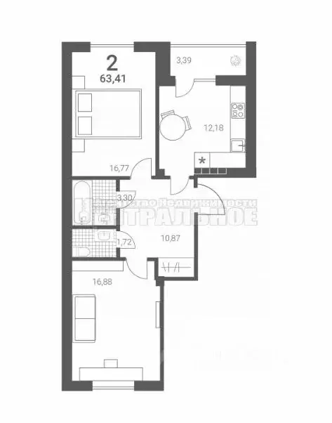 2-к кв. Смоленская область, Смоленск ул. Крупской, 60/2 (63.41 м) - Фото 2
