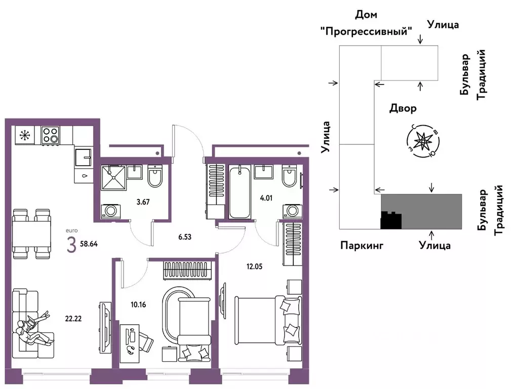 3-к кв. Тюменская область, Тюмень ул. Андрея Кореневского, 1к1 (58.64 ... - Фото 0