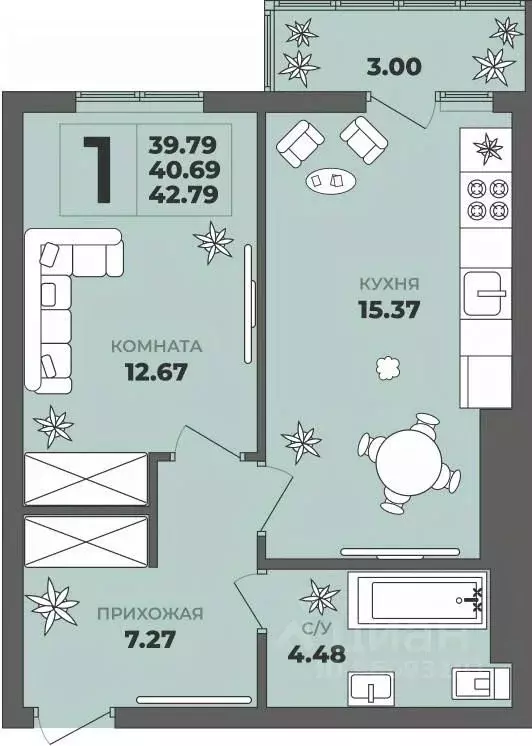 1-к кв. Калининградская область, Калининград ул. Генерала Толстикова, ... - Фото 1