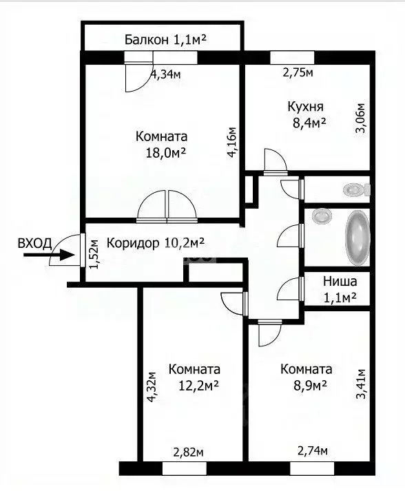 3-к кв. Томская область, Северск ул. Победы, 10 (62.9 м) - Фото 1