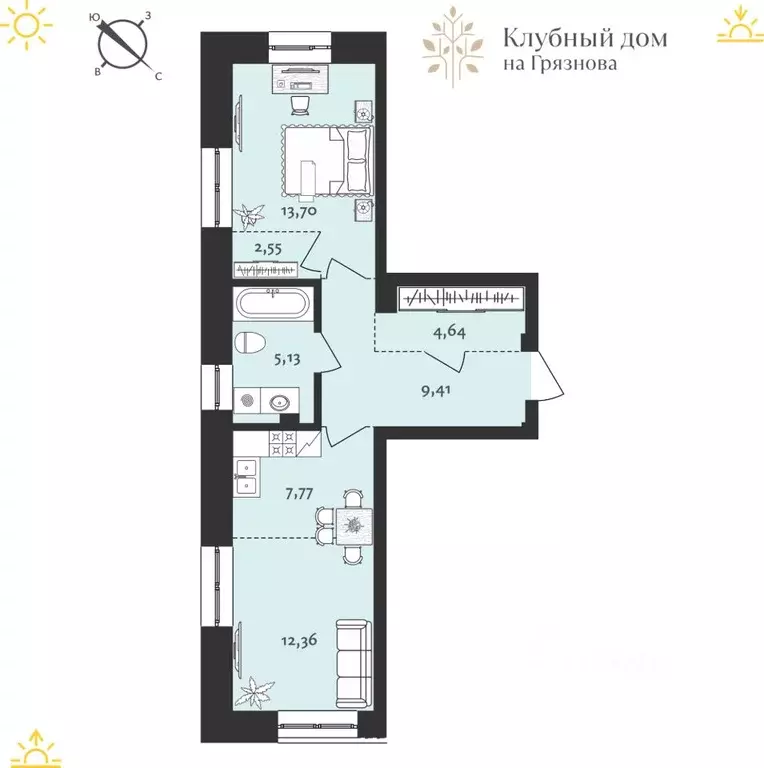 2-к кв. Иркутская область, Иркутск ул. Грязнова (55.56 м) - Фото 0