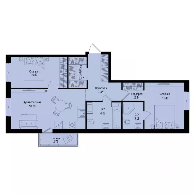 2-к кв. Ленинградская область, Всеволожский район, Заневское городское ... - Фото 1