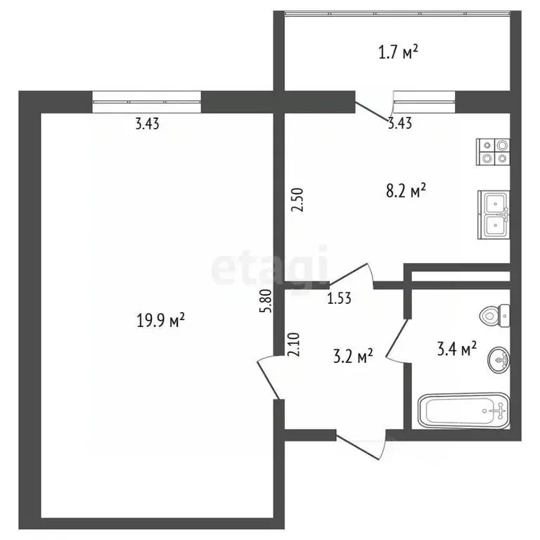 1-к кв. Крым, Щелкино Ленинский район, 48В (34.7 м) - Фото 2
