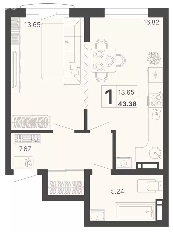 1-комнатная квартира: Сочи, микрорайон КСМ (43.38 м) - Фото 0