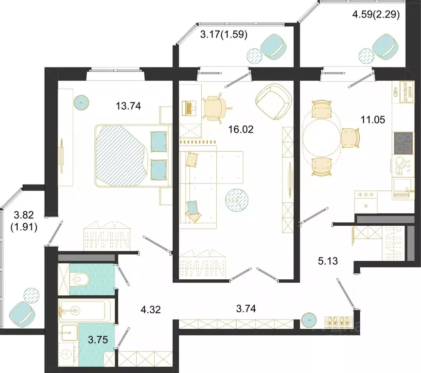 2-к кв. Московская область, Домодедово ул. Текстильщиков, 45 (63.54 м) - Фото 1