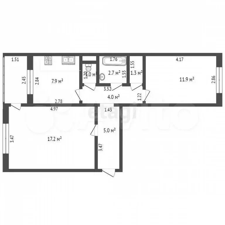 2-к. квартира, 51 м, 1/5 эт. - Фото 0