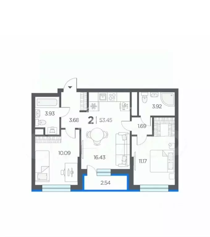 2-к кв. Рязанская область, Рязанский муниципальный округ, с. Дядьково ... - Фото 1