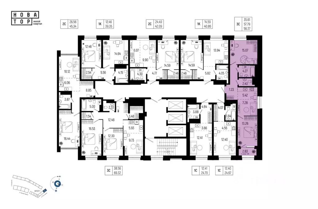 3-к кв. Башкортостан, Уфа Глумилино-1 мкр, Новатор жилой комплекс ... - Фото 2