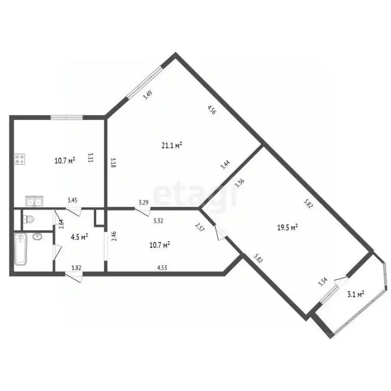 2-к кв. Санкт-Петербург Богатырский просп., 60к3 (70.1 м) - Фото 2