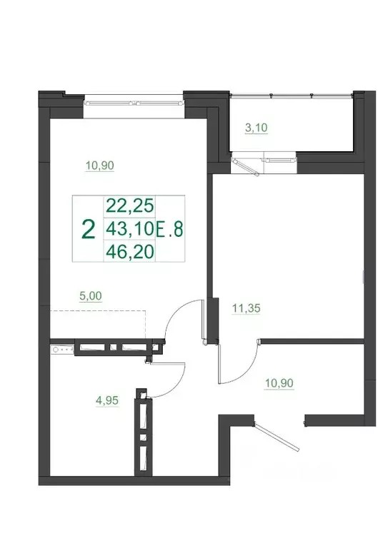 2-к кв. Красноярский край, Красноярск Мясокомбинат мкр, 1 (46.2 м) - Фото 1