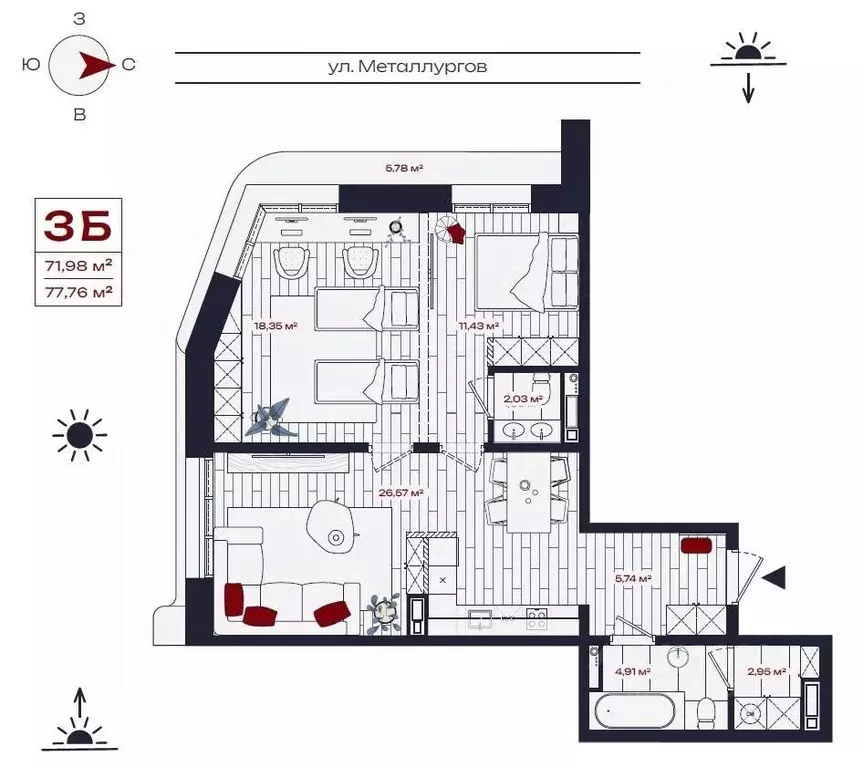 3-к кв. Иркутская область, Братск ул. Металлургов, 10 (77.76 м) - Фото 0