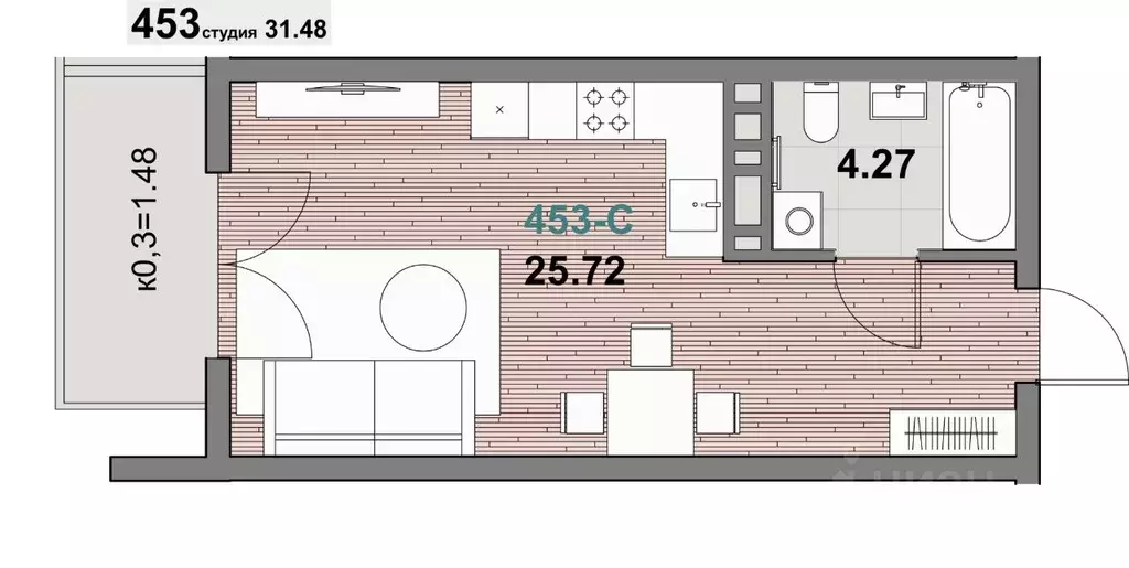 1-к кв. Калининградская область, Зеленоградск ул. Гагарина (31.47 м) - Фото 1