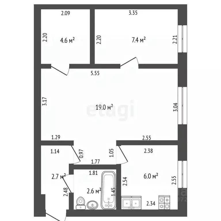 2-к кв. Башкортостан, Стерлитамак ул. Голикова, 11 (42.3 м) - Фото 2