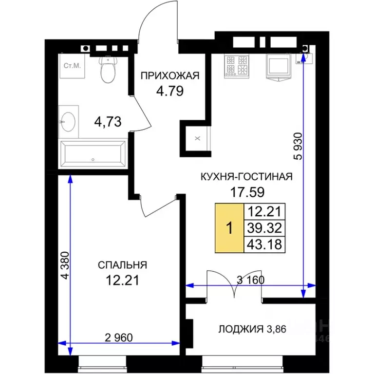 1-к кв. Калининградская область, Гурьевск Включи жилой комплекс (43.18 ... - Фото 0