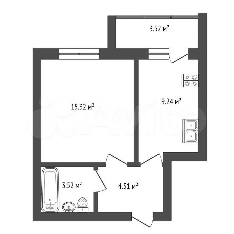 1-к. квартира, 33,1 м, 5/9 эт. - Фото 0