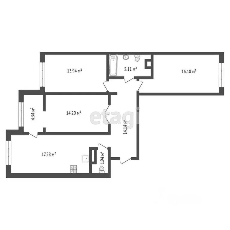 3-к кв. Тюменская область, Тюмень ул. Василия Подшибякина, 12к1 (83.6 ... - Фото 2