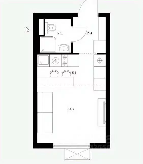 Студия Москва 1-й Грайвороновский проезд, 3Ак1 (20.1 м) - Фото 2