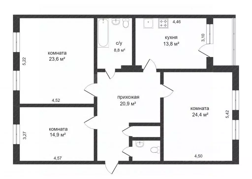 3-к кв. Вологодская область, Вологда Козленская ул., 87 (110.4 м) - Фото 2
