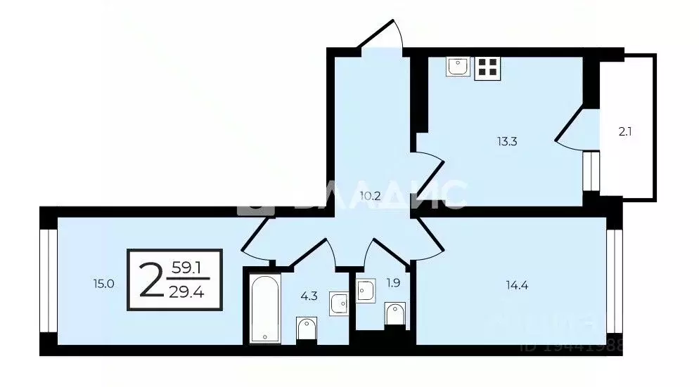 2-к кв. Москва бул. Скандинавский, 23к1 (59.1 м) - Фото 2