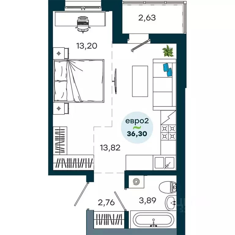 1-к кв. Иркутская область, Иркутск ул. Безбокова, 7А (36.3 м) - Фото 1
